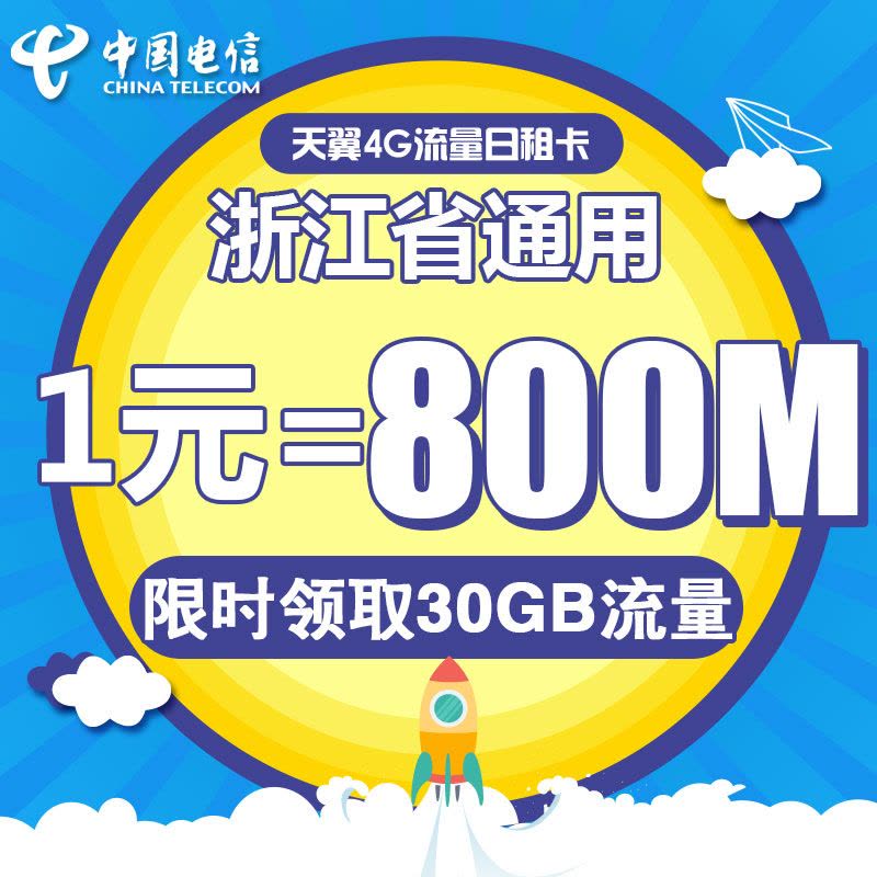 浙江电信金华100资费日租卡4G电话卡手机卡流量卡1元享800M图片