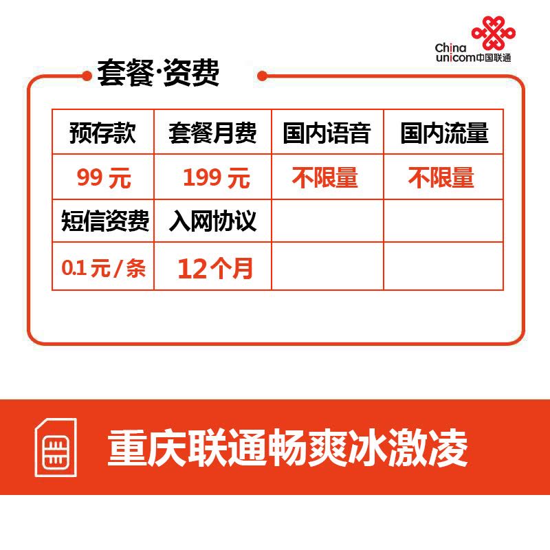 [199冰激凌套餐]重庆联通全国流量不限量电话卡上网卡流量卡图片