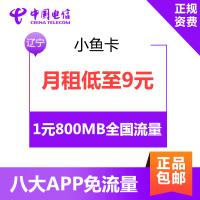 辽宁电信小鱼卡流量卡手机卡电话卡月租9元1元800MB全国流量