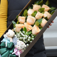 [爱.如诗]11枝香槟玫瑰礼盒 鲜花配送 帮客服务