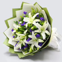 [回归幸福]5枝多头白百合花束 鲜花配送 帮客服务