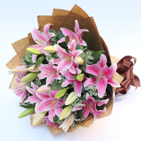 [醉清风]6枝多头粉百合花束 鲜花配送 帮客服务