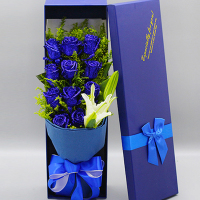 [无尽的爱恋]11枝蓝色妖姬百合礼盒 鲜花配送 帮客服务