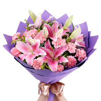 [烛光里的妈妈]16枝粉色康乃馨百合花束 鲜花配送 帮客服务