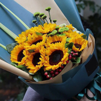 [缓缓柔情]11枝向日葵花束A款 鲜花配送 帮客服务