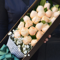 [遇见.你]21枝香槟玫瑰礼盒 鲜花配送 帮客服务