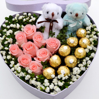 [知恩]9枝戴安娜玫瑰9颗费列罗礼盒 鲜花配送 帮客服务