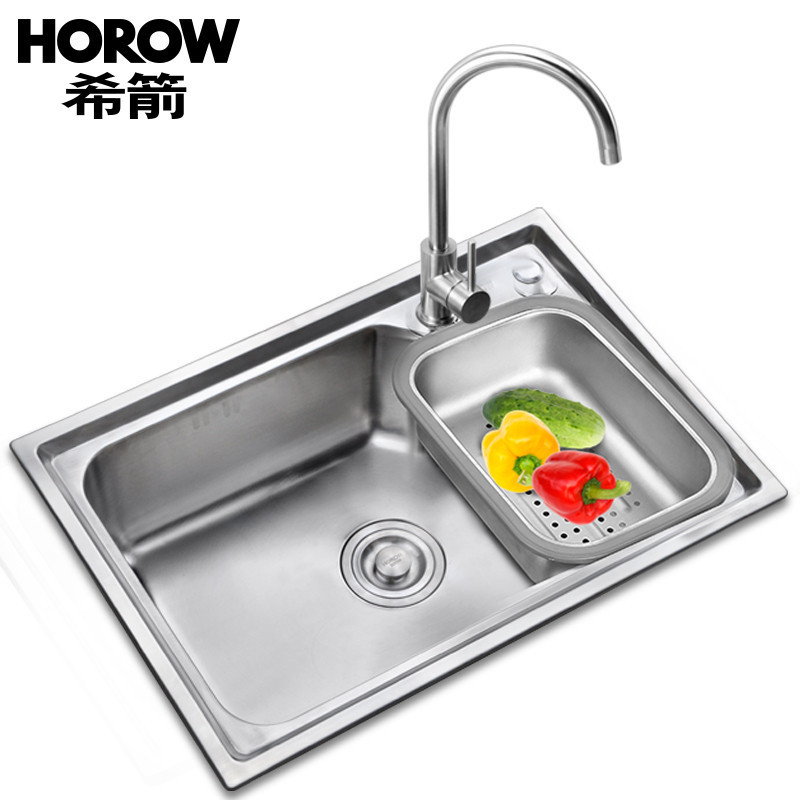 HOROW希箭卫浴304不锈钢拉丝水槽厨盆单槽洗菜盆套装ZGDC-7825
