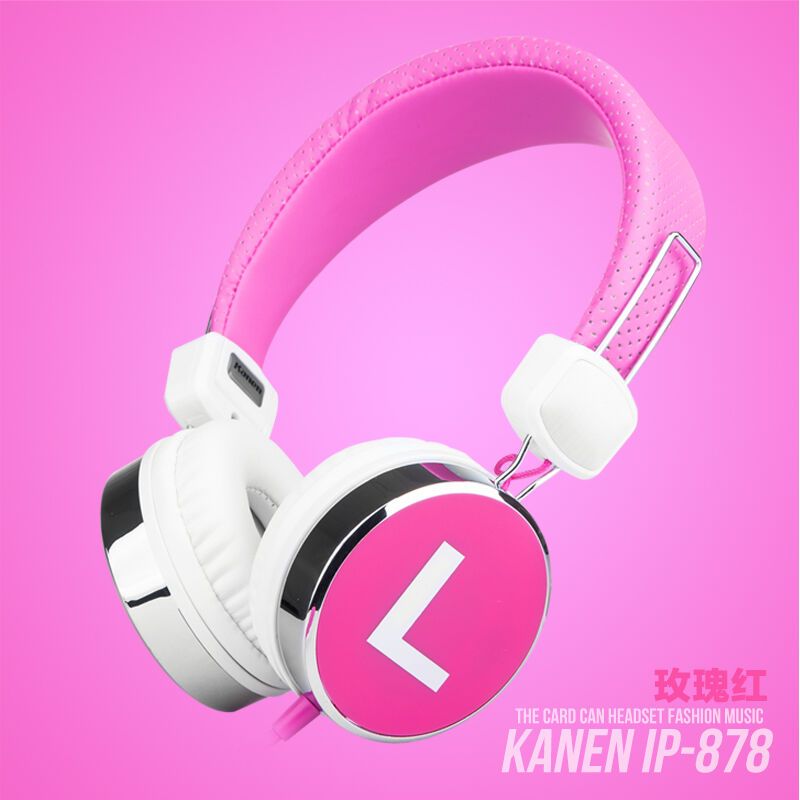 kanen/卡能 IP-878手机耳机头戴式电脑耳麦单孔笔记本带话筒潮流 粉色