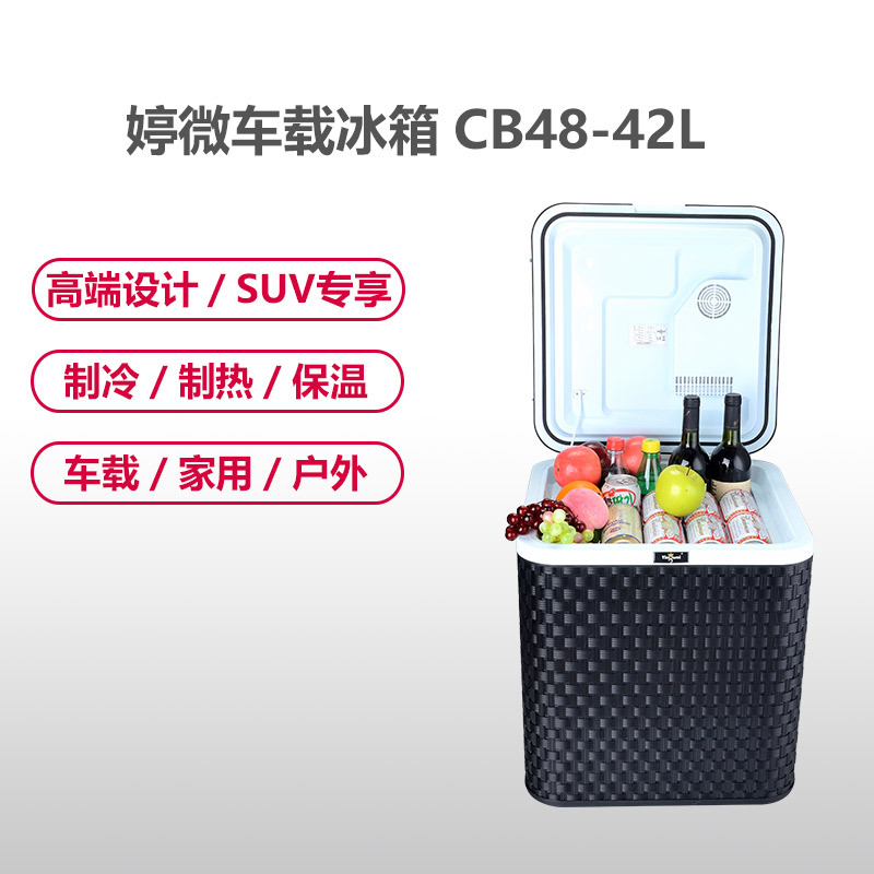 婷微(Tingwei)车载冰箱 CB-48plus-42L升藤编黑色半导体电子制冷冷暖冰箱 自驾野餐长途旅行便携拉杆款