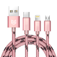 ESCASE 多色手机充电线 苹果/安卓/Type-C三合一数据线 1.2米 适用于三星/华为/魅族/小米 玫瑰金