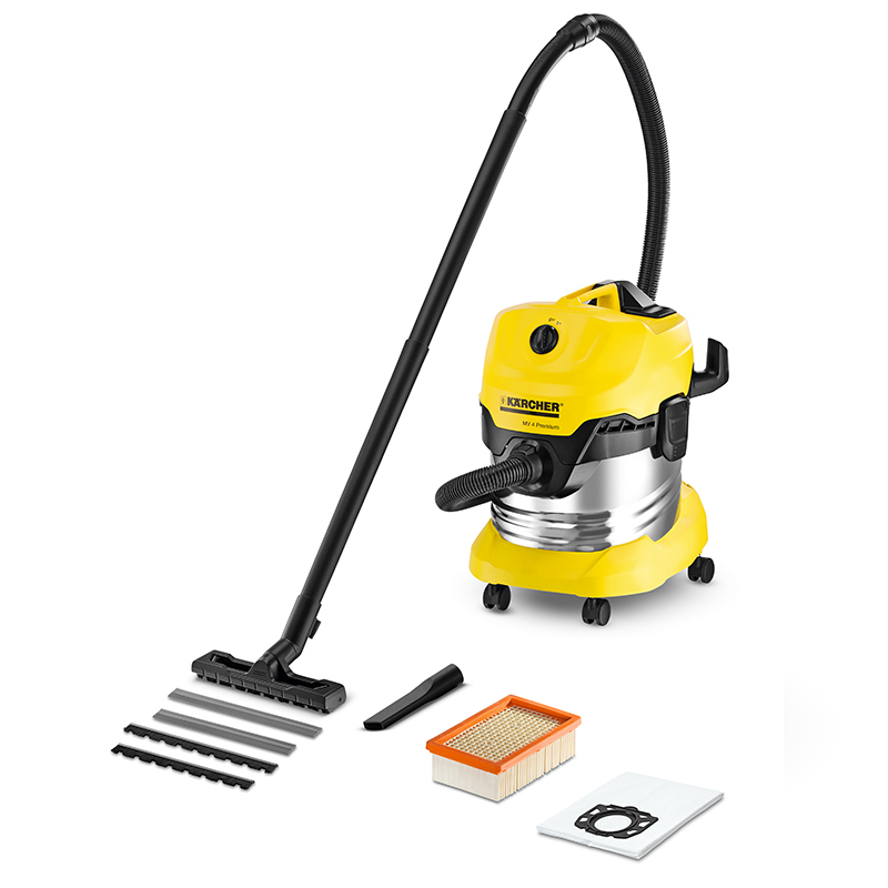 [ 欧洲纯进口]karcher德国凯驰集团除螨静音干湿两用吸尘器家用WD4豪华版大功率强劲吸尘 不锈钢桶送布尘袋