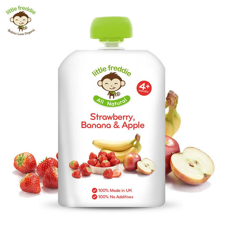 [苏宁自营]little freddie小皮 草莓香蕉苹果泥 90g 原装进口宝宝婴儿辅食 适用年龄6个月以上图片