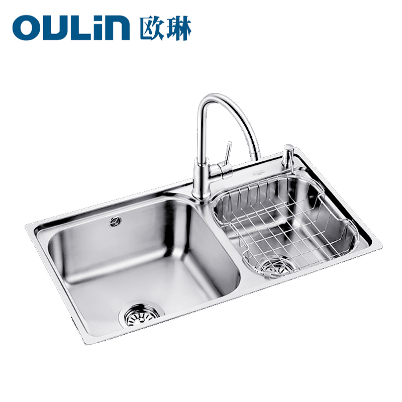 [苏宁自营]欧琳Oulin不锈钢水槽+龙头套餐厨房水槽大双槽水槽龙头套装 厨房洗菜盆洗碗池OLWG7212A+C7502
