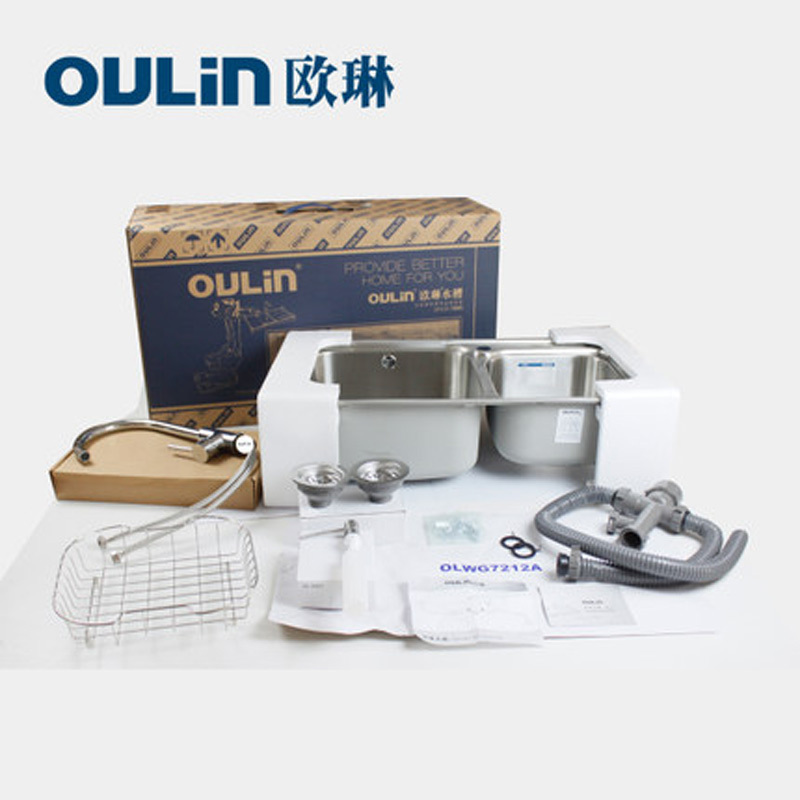 [苏宁自营]欧琳Oulin不锈钢水槽+龙头套餐厨房水槽大双槽水槽龙头套装 厨房洗菜盆洗碗池OLWG7212A+C7502