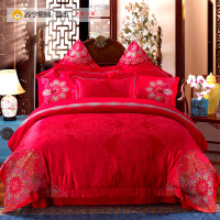 吉祥三宝(Geely Sanbo)家纺 婚庆四件套床上用品床单被套 唐境春华 1.8m床 全棉刺绣四件套