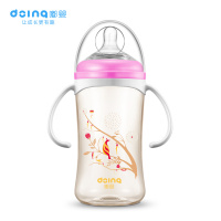 嘟婴侧凸型进口PPSU带手柄自动吸奶瓶260ML-粉色