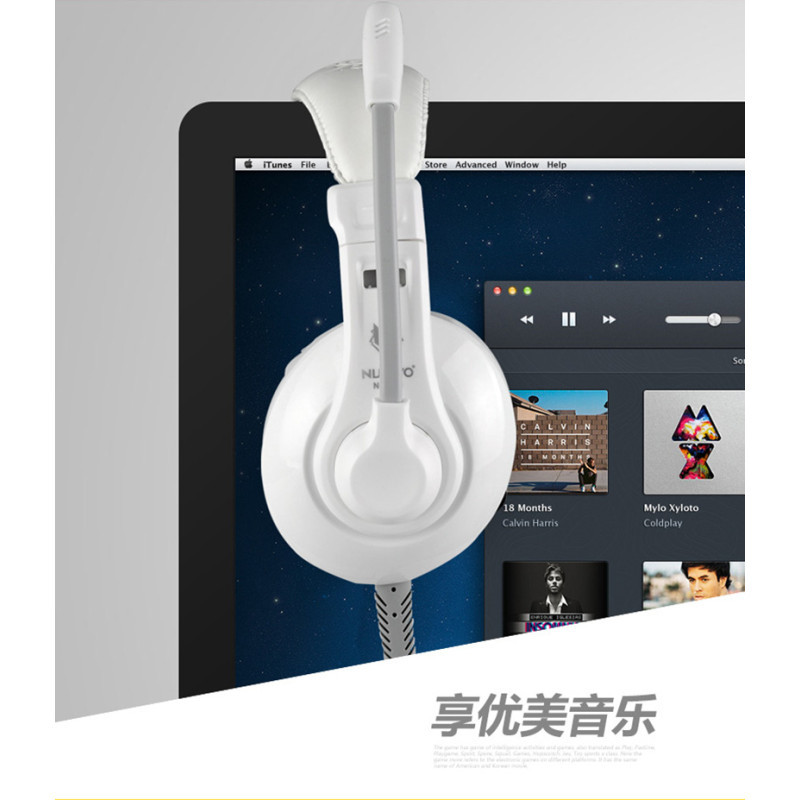 NUBWO/狼博旺 NO-550游戏耳机 头戴式电脑耳机 语音游戏耳麦带麦克风耳机 白色+灰色 [自营]