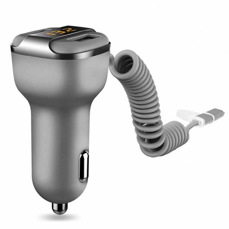 先科(SAST) 车载充电器 车充点烟器 AY-T52S 3.4A双USB一拖二 电压检测LED数显 带伸缩数据线 灰色