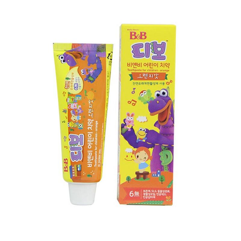 韩国原装进口本土保宁BB儿童牙膏水果味无氟可吞咽牙膏两只装(草莓味*1+橙子味*1)