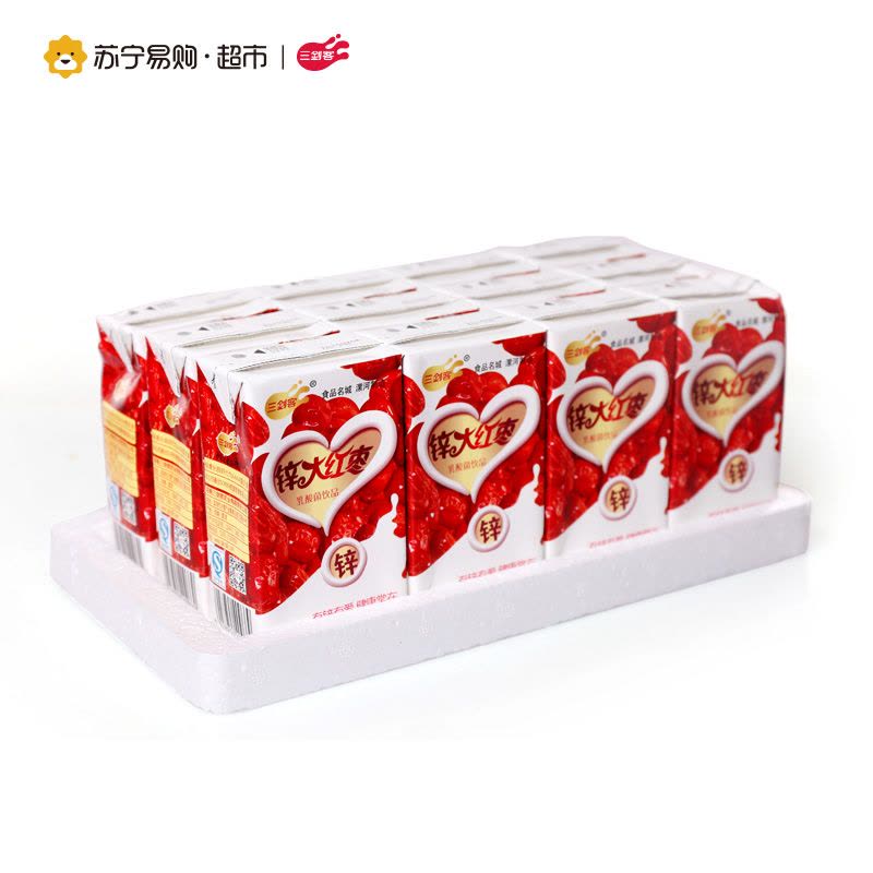 [苏宁易购超市]三剑客 锌大红枣 乳酸菌饮品 250ml*12盒礼盒装水果风味奶图片