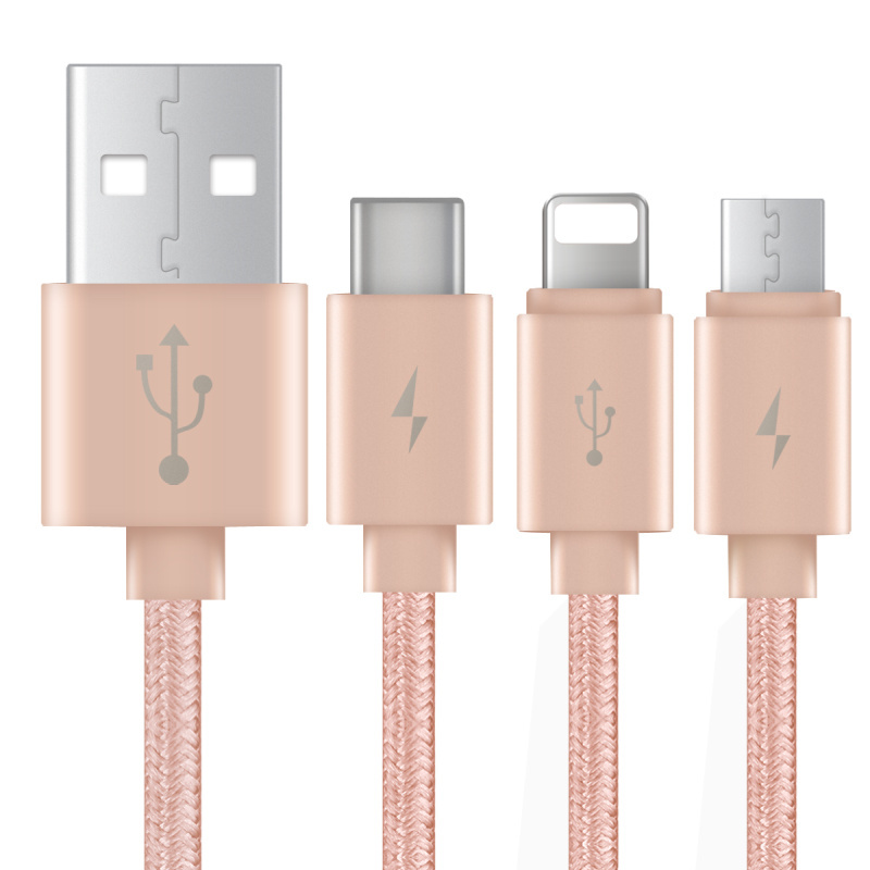 倍思苹果安卓一拖三数据线多功能充电线1.2米 <玫瑰金>适用iPhone 6/6s/7/8/X Plus小米华为