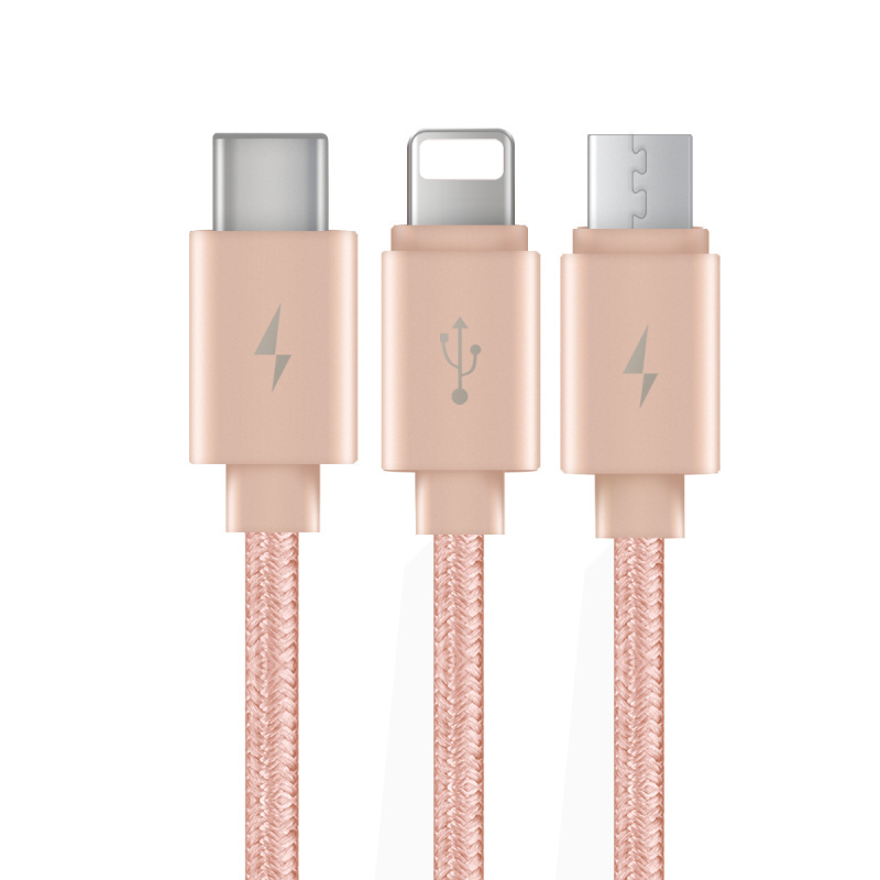 倍思苹果安卓一拖三数据线多功能充电线1.2米 <玫瑰金>适用iPhone 6/6s/7/8/X Plus小米华为