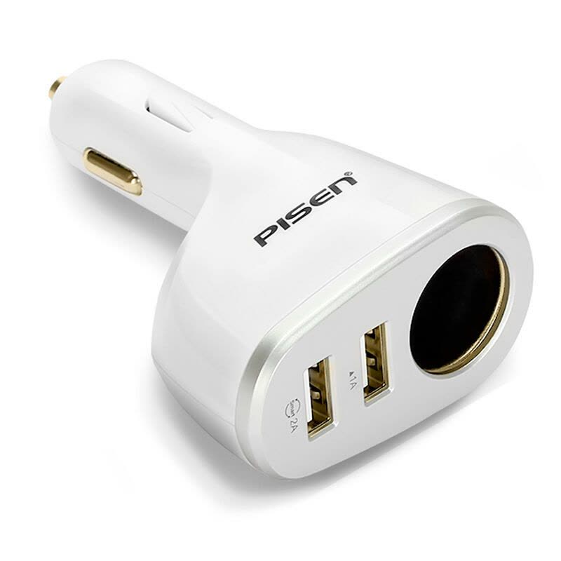 品胜(PISEN)多功能双USB车充 苹果白 手机/平板/移动电源充电器/双USB插口 自带转换口图片
