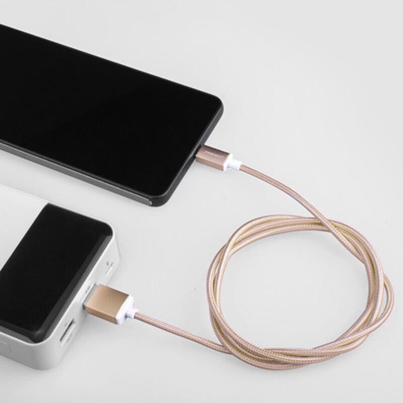 品胜PISEN Micro USB双面安卓数据线 USB接口充电尼龙线 1.5M 香槟金