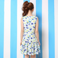 拉夏贝尔夏新款 时尚花色印花鱼尾裙 无袖连衣裙