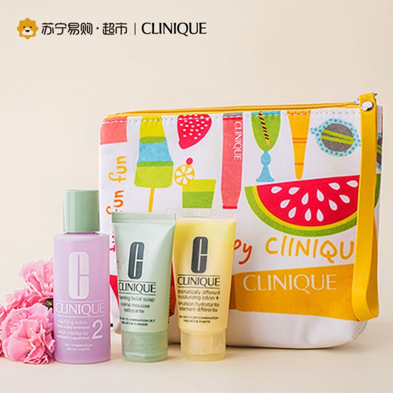 倩碧Clinique三步曲 净透泡沫洁面乳30ml+润肤乳30ml+明肌净透水2号60ml+化妆包 补水保湿图片