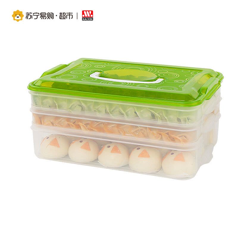 海兴(HAIXIN)多功能饺子盒保鲜盒1组3层 2浅1深 绿色图片