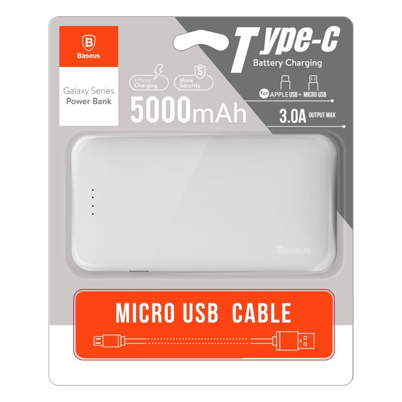 倍思星曜系列移动电源 5000MAH L+M配长50CM黑色铝壳款苹果数据线