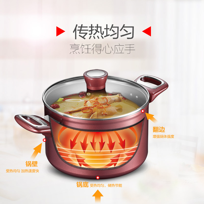 爱仕达(ASD) 汤锅 TL22A1WG-C 22CM酒红色新不粘 多用复底 磁炉燃气通用 电磁炉燃气通用 汤煲锅