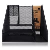 得力（deli）9832 多功能组合金属文件架/文件筐/文件栏 黑色