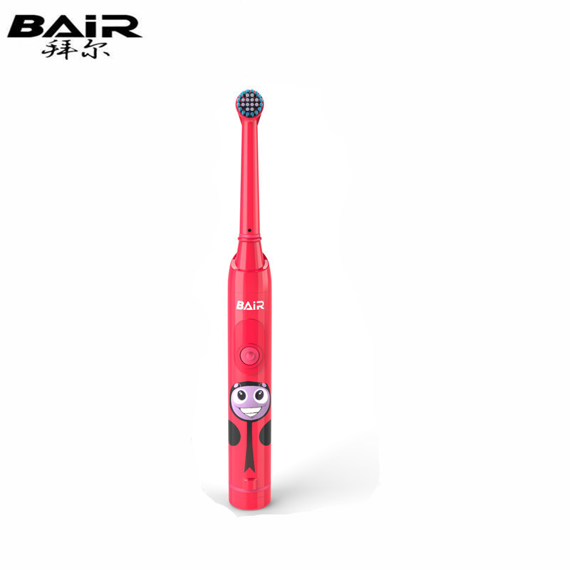 拜尔(BAIR)A1儿童旋转式软毛头卡通干电式自动牙刷宝宝小孩震动牙刷 玫红