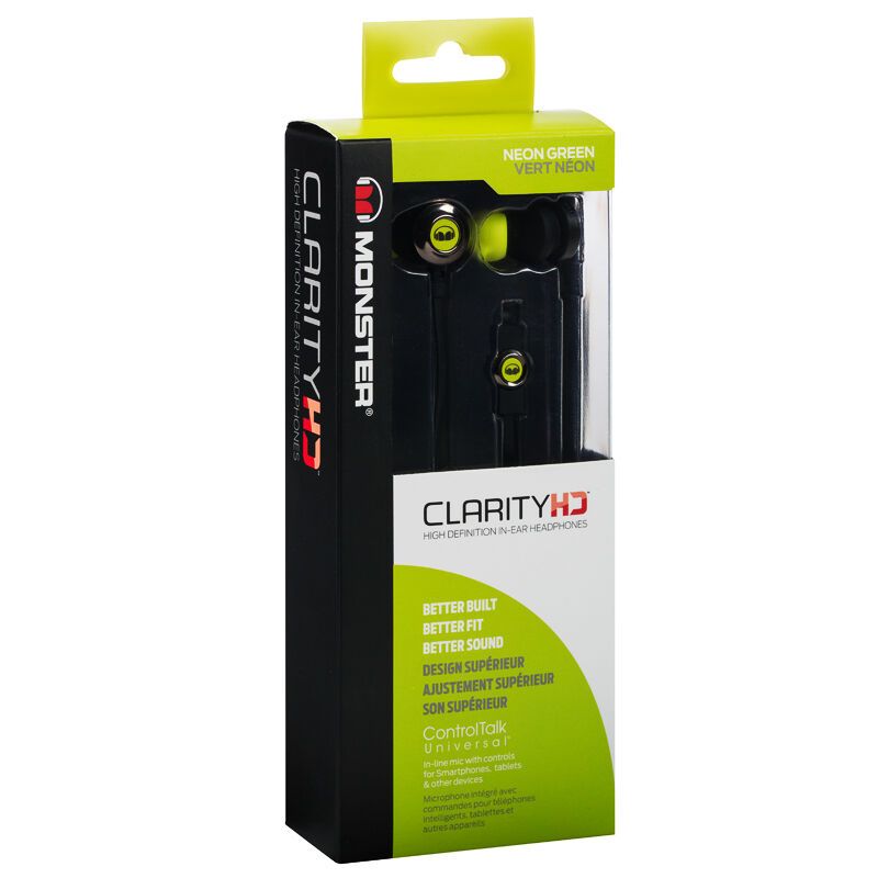 魔声(Monster)Clarity HD 灵晰 入耳式耳机 厚重低音耳塞耳机 线控带耳麦手机耳机 防汗运动耳机 荧光绿