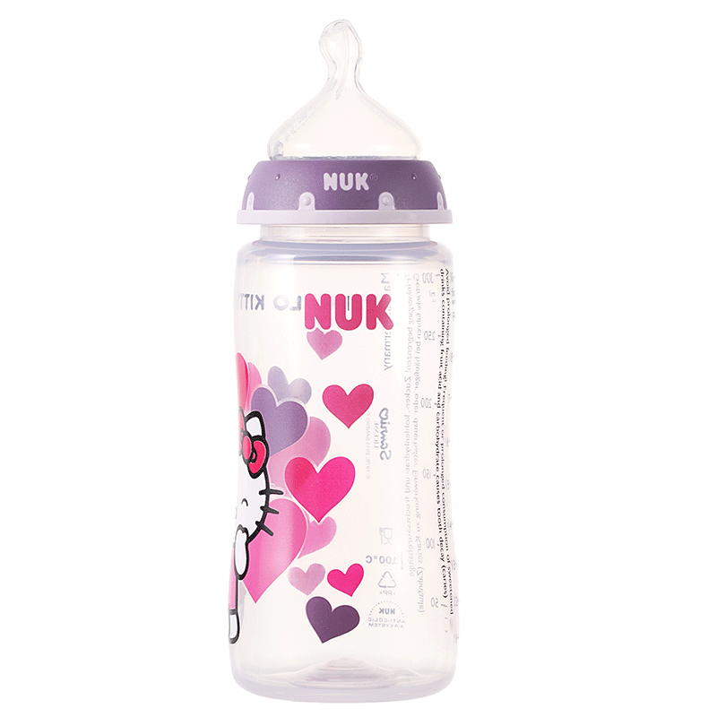 NUK300ML宽口PP彩色Hello Kitty印花奶瓶(带初生型硅胶中圆孔奶嘴)颜色随机