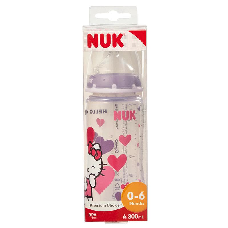 NUK300ML宽口PP彩色Hello Kitty印花奶瓶(带初生型硅胶中圆孔奶嘴)颜色随机图片