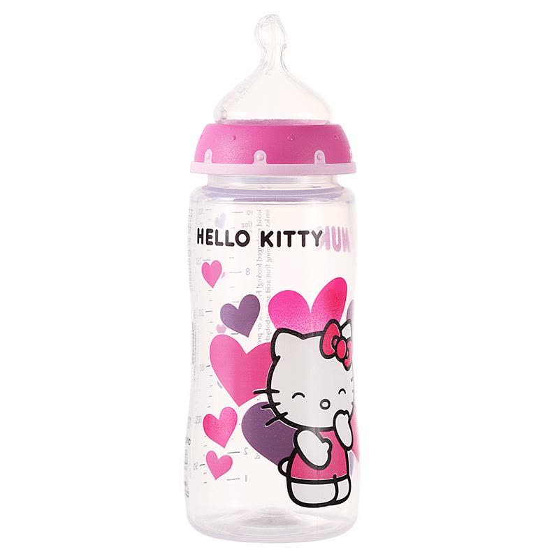 NUK300ML宽口径PP彩色Hello Kitty印花奶瓶(带成长型硅胶中圆孔奶嘴)颜色随机图片