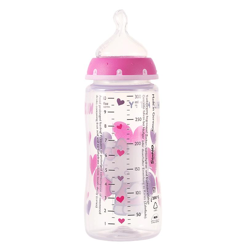 NUK300ML宽口PP彩色Hello Kitty印花奶瓶2支装(带初生型硅胶中圆孔奶嘴)颜色随机