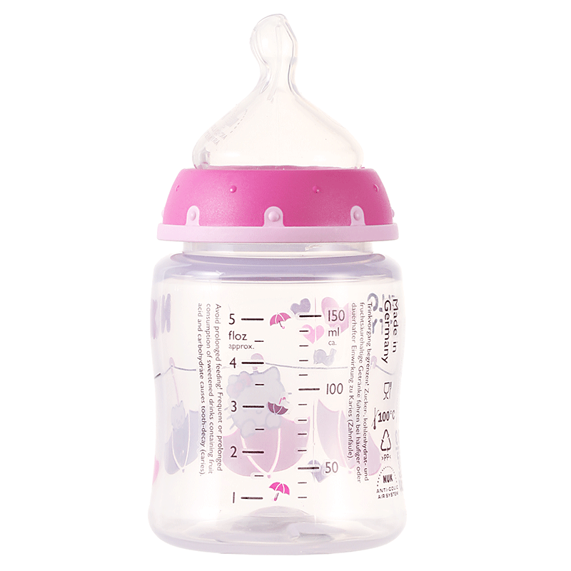 NUK150ML/300ML宽口PP彩色Hello Kitty印花奶瓶及安抚奶嘴组合装(带初生型硅胶中圆孔奶嘴及安抚奶嘴高清大图