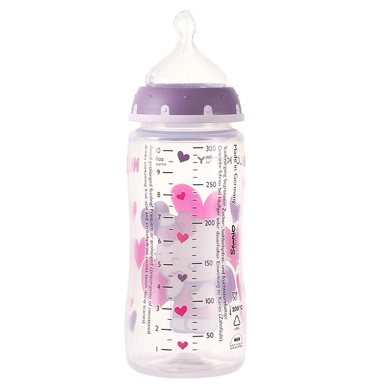 NUK150ML/300ML宽口PP彩色Hello Kitty印花奶瓶及安抚奶嘴组合装(带初生型硅胶中圆孔奶嘴及安抚奶嘴高清大图