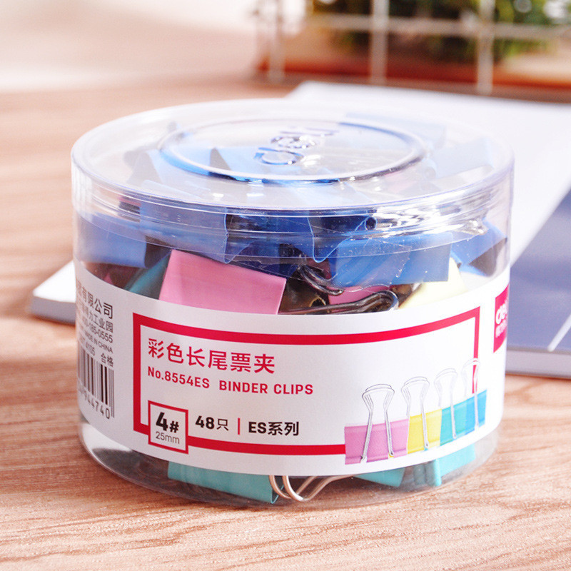 得力(deli)8554 25mm彩色长尾夹/票夹/燕尾夹 48个装/筒 2筒装