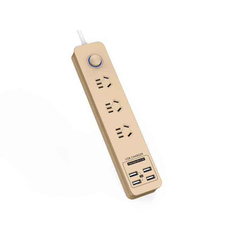 航嘉(Huntkey)SST-307(金色)1.8米 USB*4插座/排插/插排/插线板/接线板/拖线板/防雷/过充保护