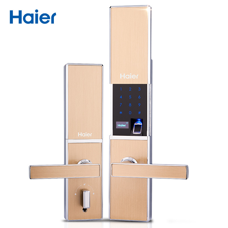 海尔(Haier)指纹锁HL-31PF3 家用商用防盗门锁 超B级锁芯 密码锁 香槟金