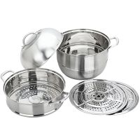 美厨(maxcook)304不锈钢三层蒸锅 复底30CM 银鼎系列 MCZ108 蒸煮两用 可用电磁炉
