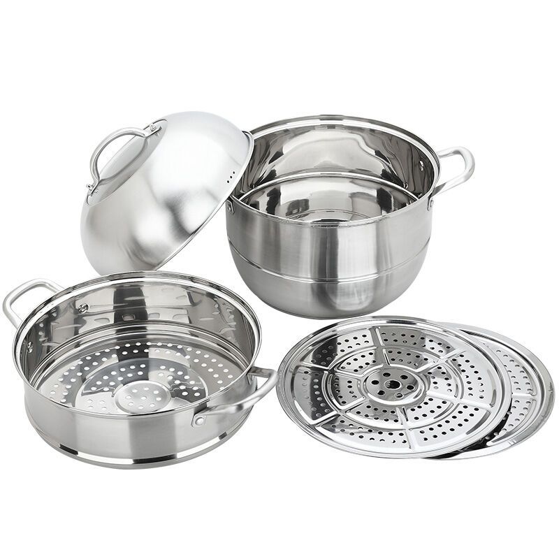 美厨(maxcook)304不锈钢三层蒸锅 复底30CM 银鼎系列 MCZ108 蒸煮两用 可用电磁炉