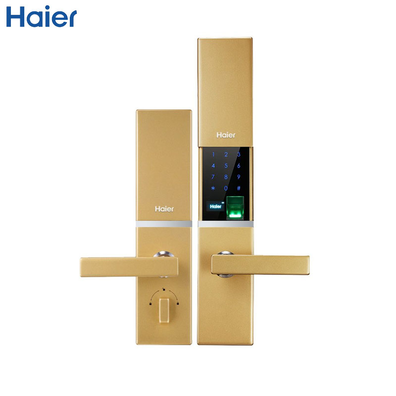 海尔(Haier)指纹锁 HL-30PF3 家用防盗门锁 密码锁 智能锁 电子锁 香槟金 通用型高清大图