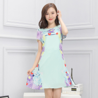 拉夏贝尔2017夏季新款 清新碎花短袖高腰圆领短裙连衣裙